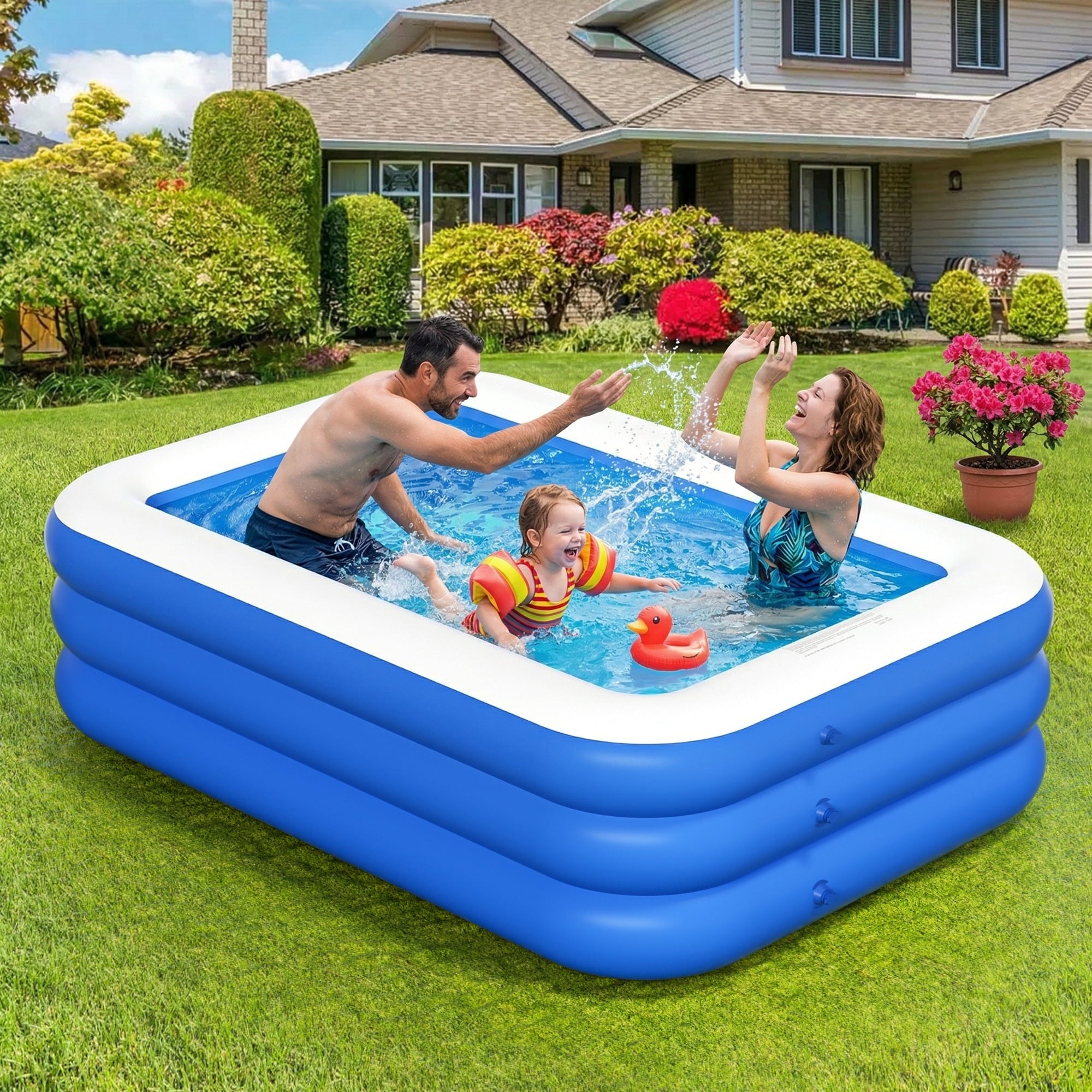 GVDV Blow Up Pool, Thickened Inflatable Pool for Kids, Adults, Family, 9.83 x 5.97 x 1.67 ft, Full-Sized Inflatable Kiddie Pools, Swimming Pool, Rectangle