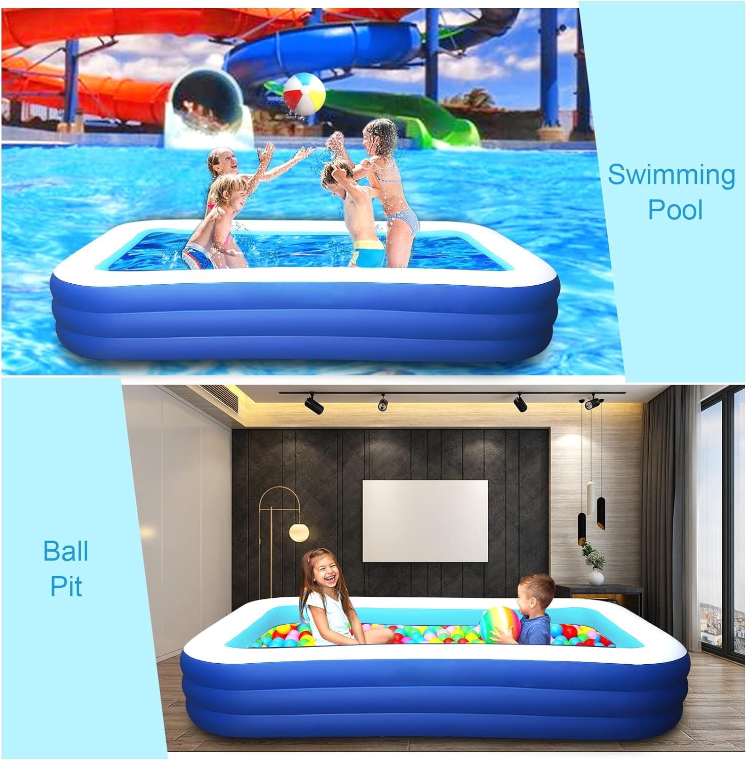 BN-LINK Inflatable Pool for Kids and Adults, 118 X 68 X 22 Oversized Thickened Family Swimming Pool for Toddlers, Outdoor, Garden, Backyard, Summer Water Party