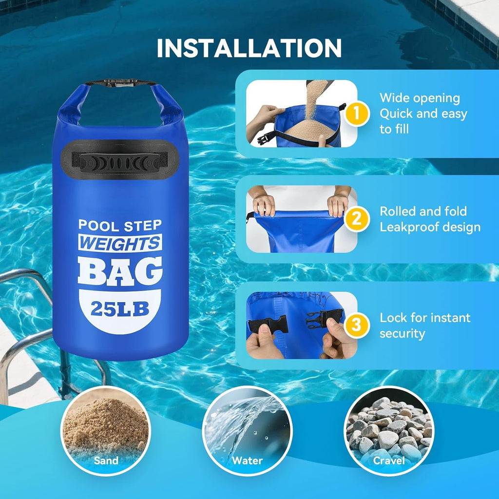 MM 2 pack 25lb Heavy Duty Pool Ladder Weights,Sand Fillable Universal Sand Bags Step Anchors,500D PVC Durable Waterproof&Foldable Sandbags for Above Ground Swimming Pools Stair,with Handle(Sky Blue)