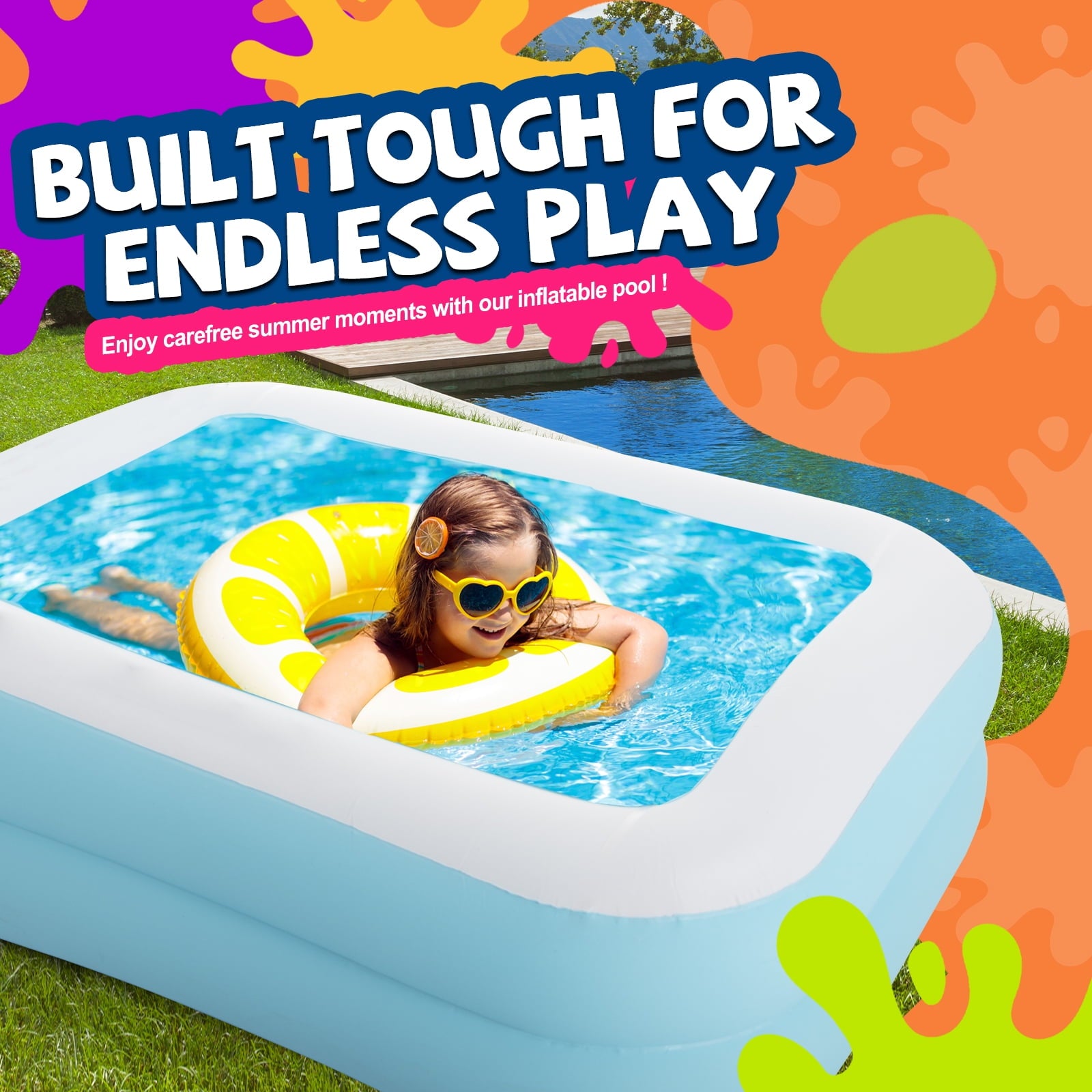 Honeydrill Inflatable Swimming Pools for Kids and Adults, 43 x 34.5 x 13 Blow Up Pool for Backyard, Blue