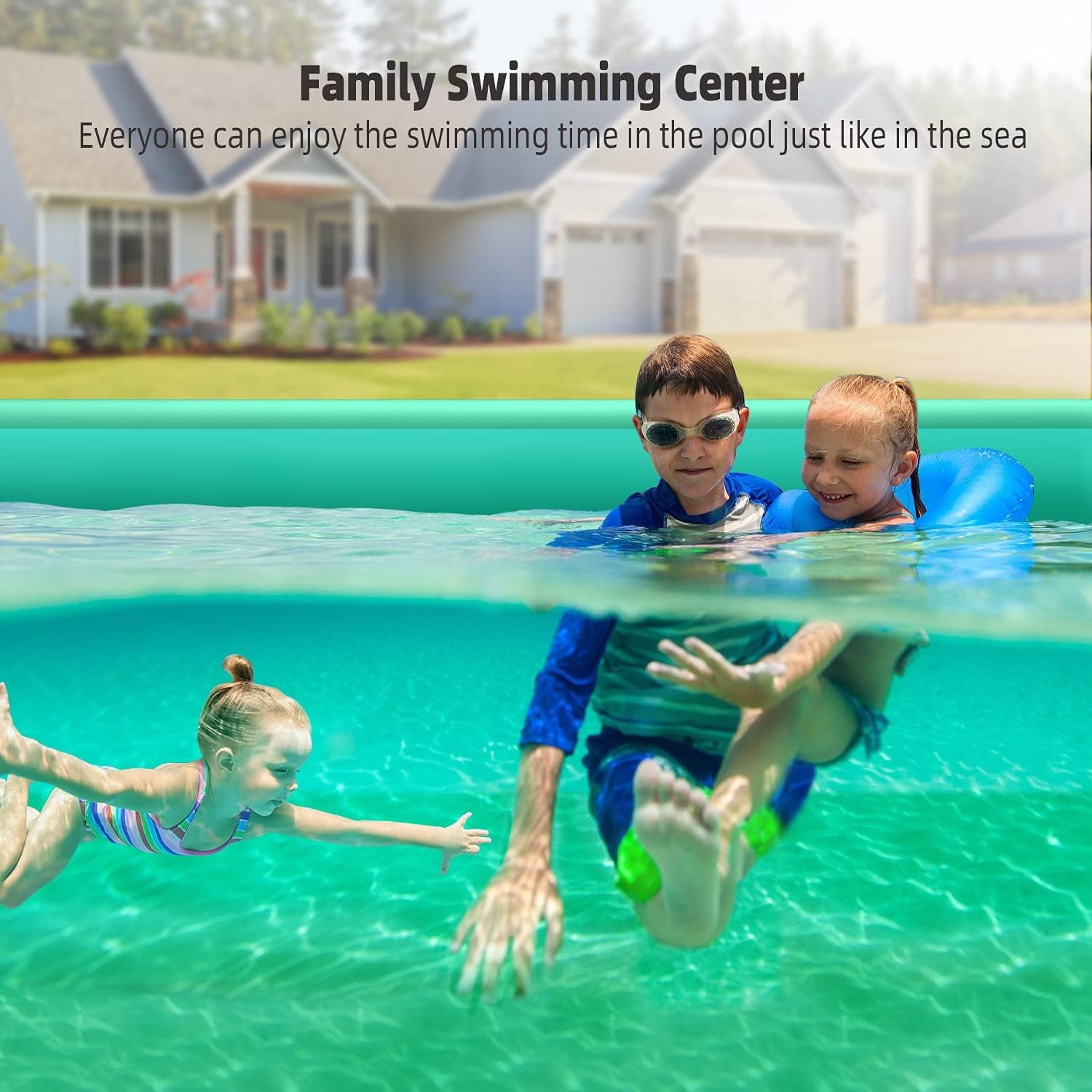 GVDV Inflatable Pool, 9.83 x 6 x 1.83 ft Family Swimming Pools for Kids, Toddlers, Infant, Adult, Rectangular, Thickened