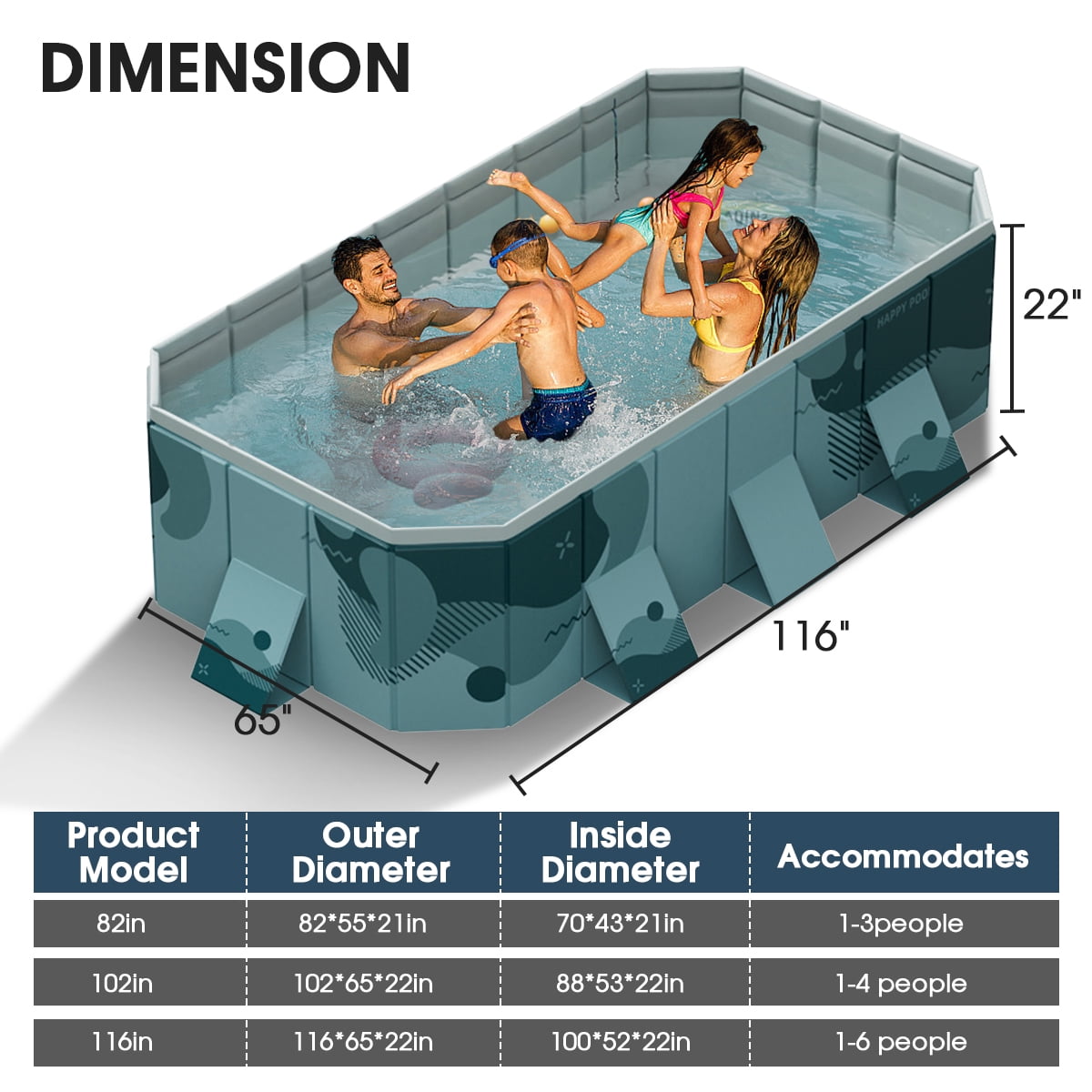 SLLINGLUO Foldable Swimming Pool,Outdoor Non-Inflatable Sturdy PVC Pools for Adults and Kids