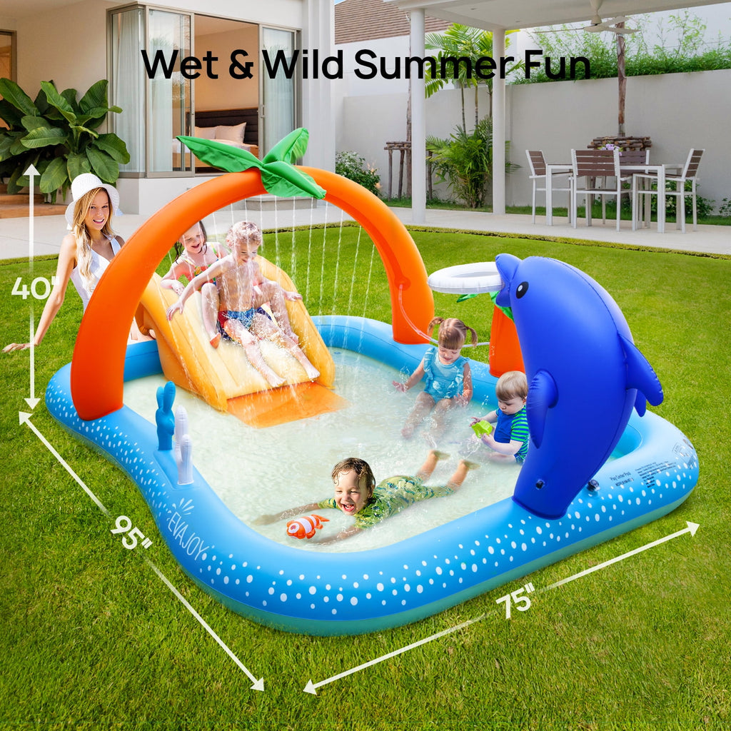 Sable Inflatable Pool, 95 x 75 x 40in Rectangular Swimming Pool for Toddlers, Kids, Family, Above Ground, Backyard, Outdoor